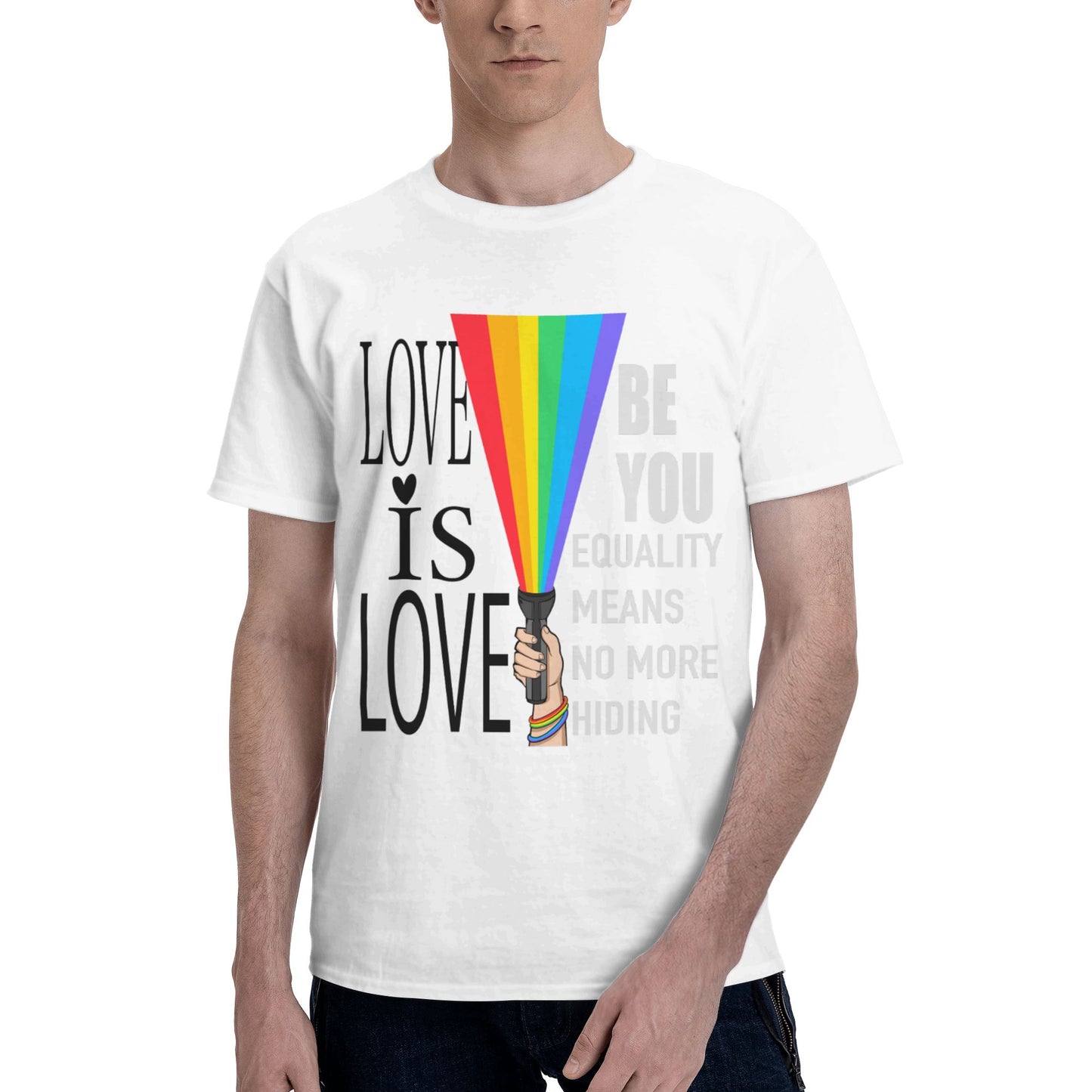 Rainbow Flashlight Short Sleeve Cotton T-Shirt For Men