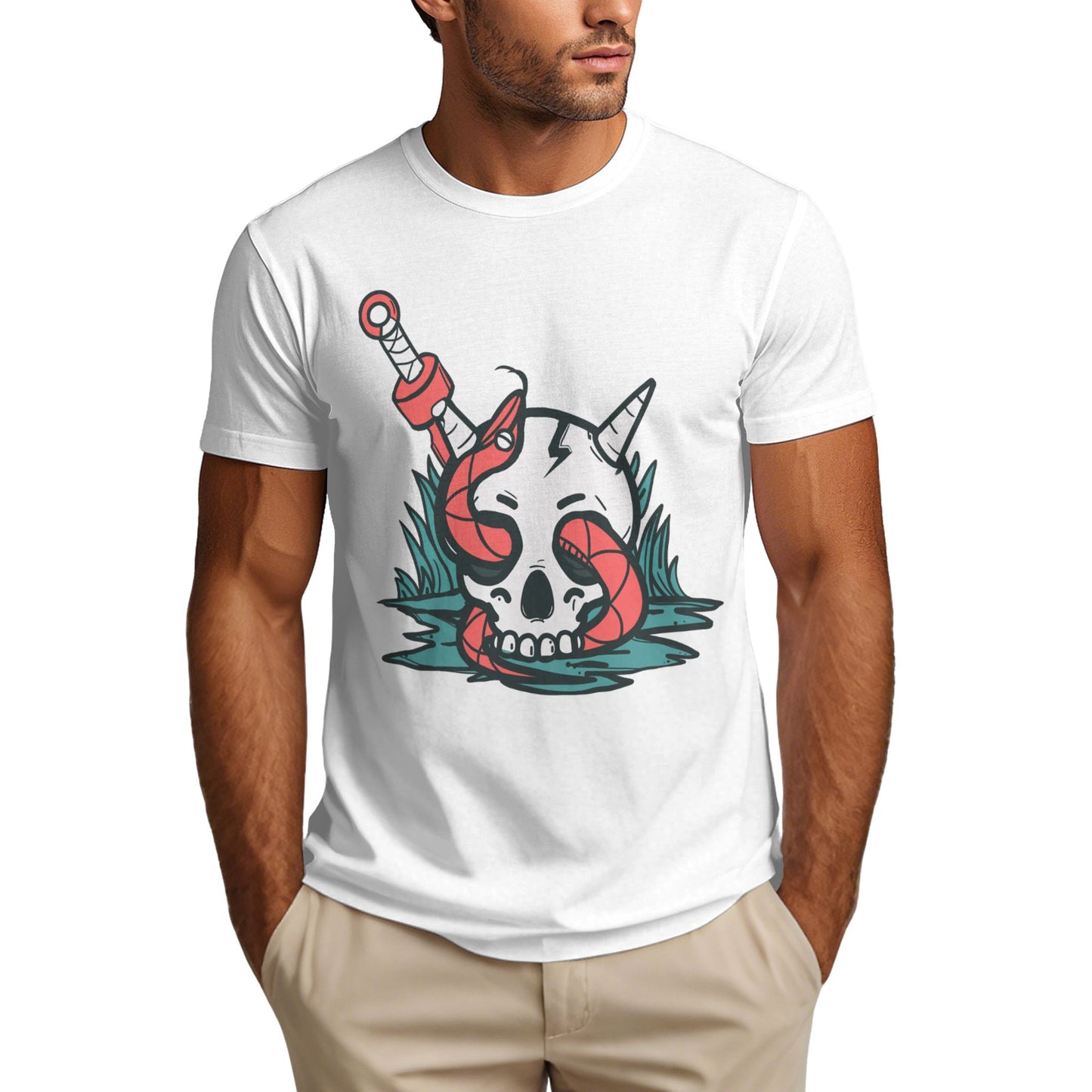 Skull Short Sleeve Cotton T-Shirt For Men