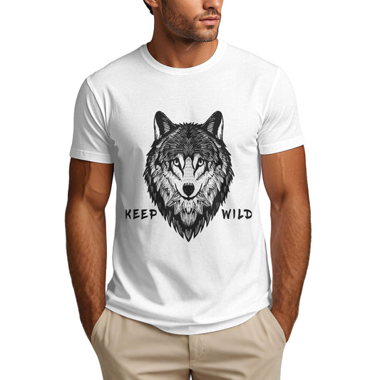 Wolf Printed Short Sleeve Cotton T-Shirt For Men