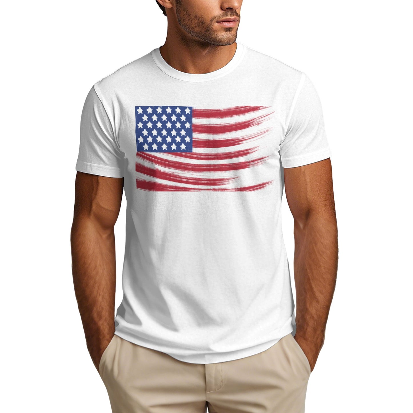 US Flag Short Sleeve Cotton T-Shirt For Men