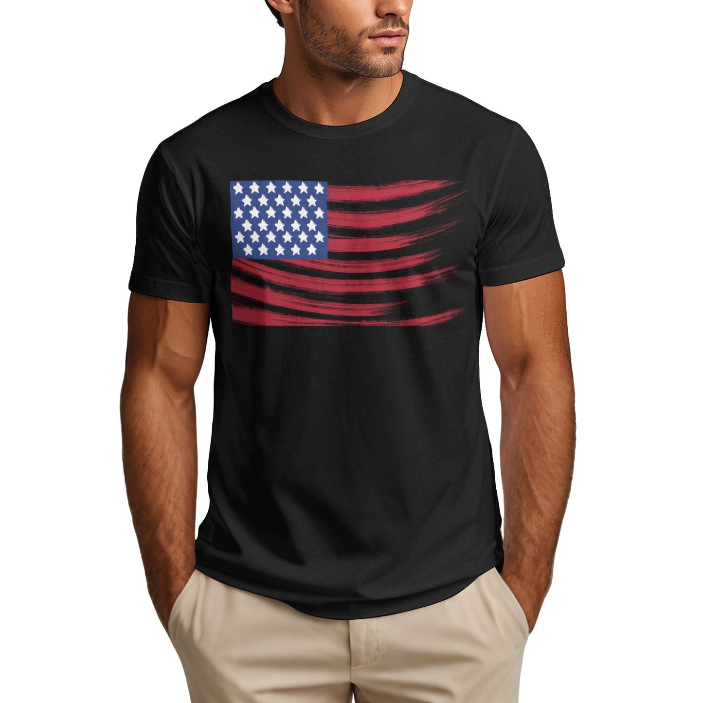 US Flag Short Sleeve Cotton T-Shirt For Men