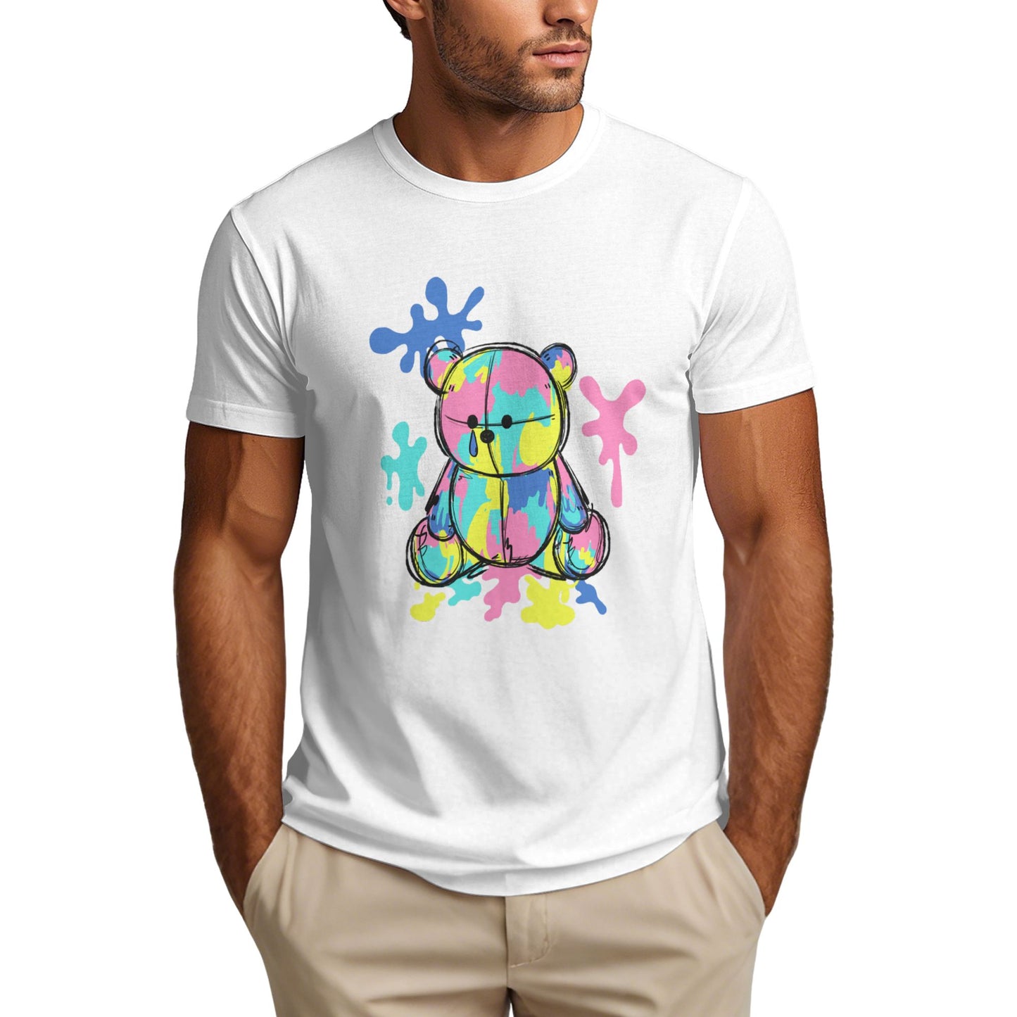 Little Bear Doodle Short Sleeve Cotton T-Shirt For Men