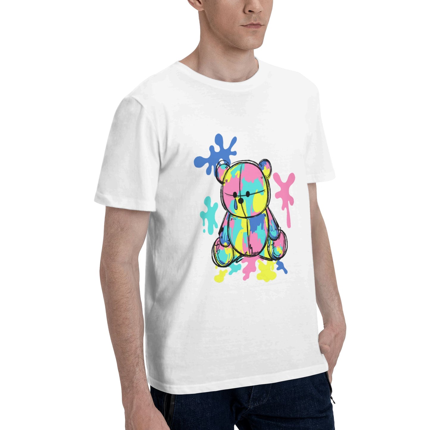Little Bear Doodle Short Sleeve Cotton T-Shirt For Men
