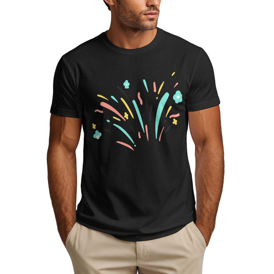 Fireworks Design Men's Short Sleeve Cotton T-Shirt