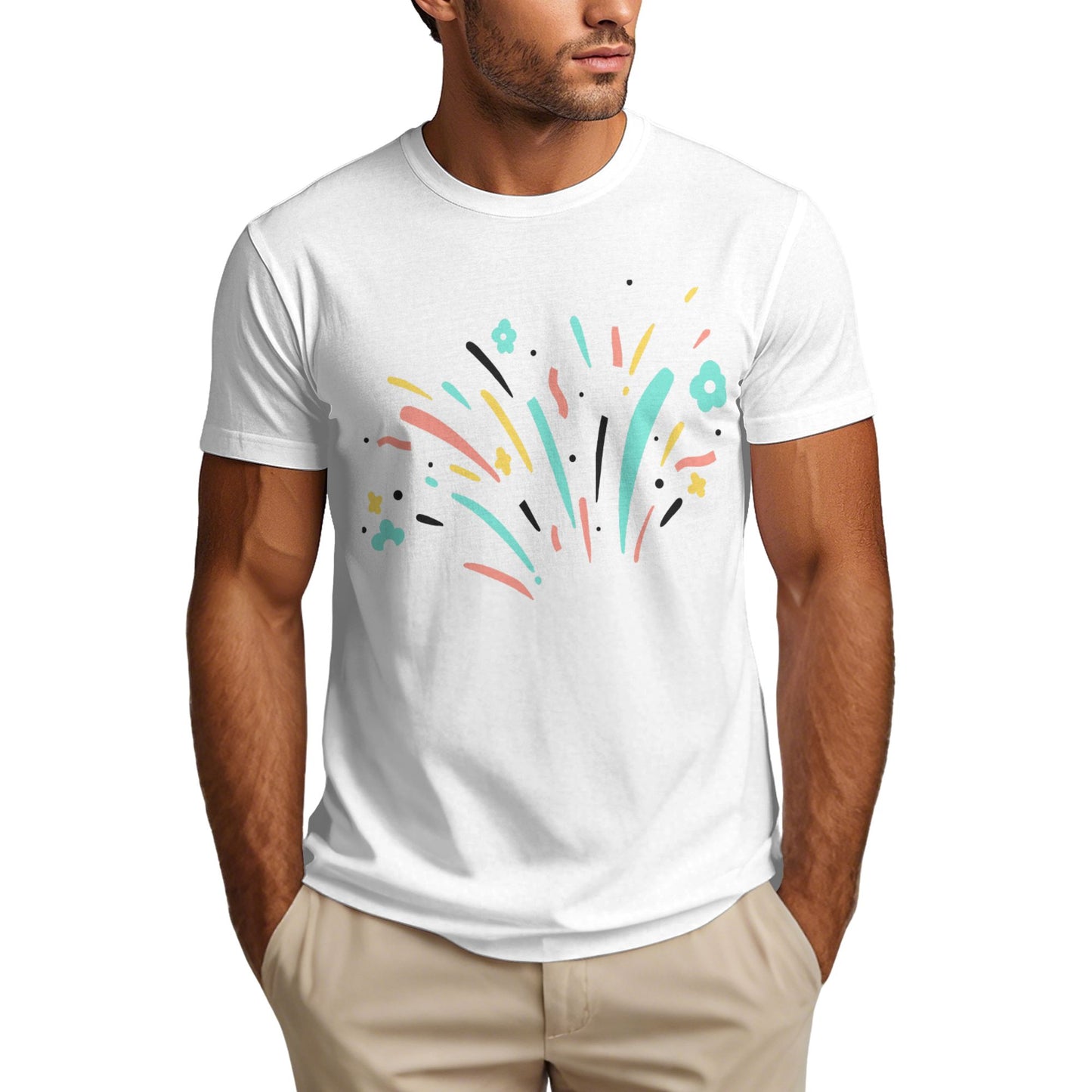Fireworks Design Men's Short Sleeve Cotton T-Shirt