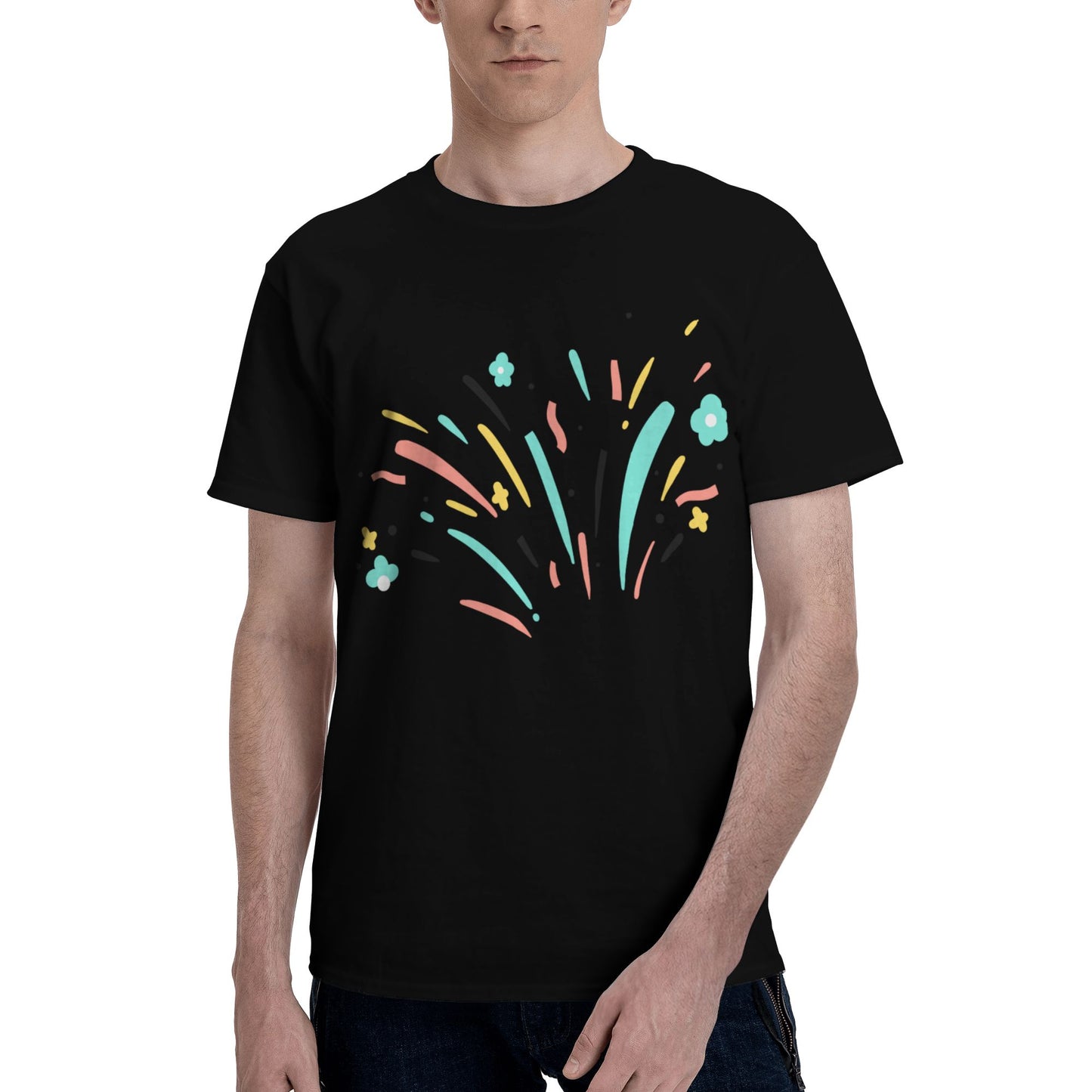 Fireworks Design Men's Short Sleeve Cotton T-Shirt