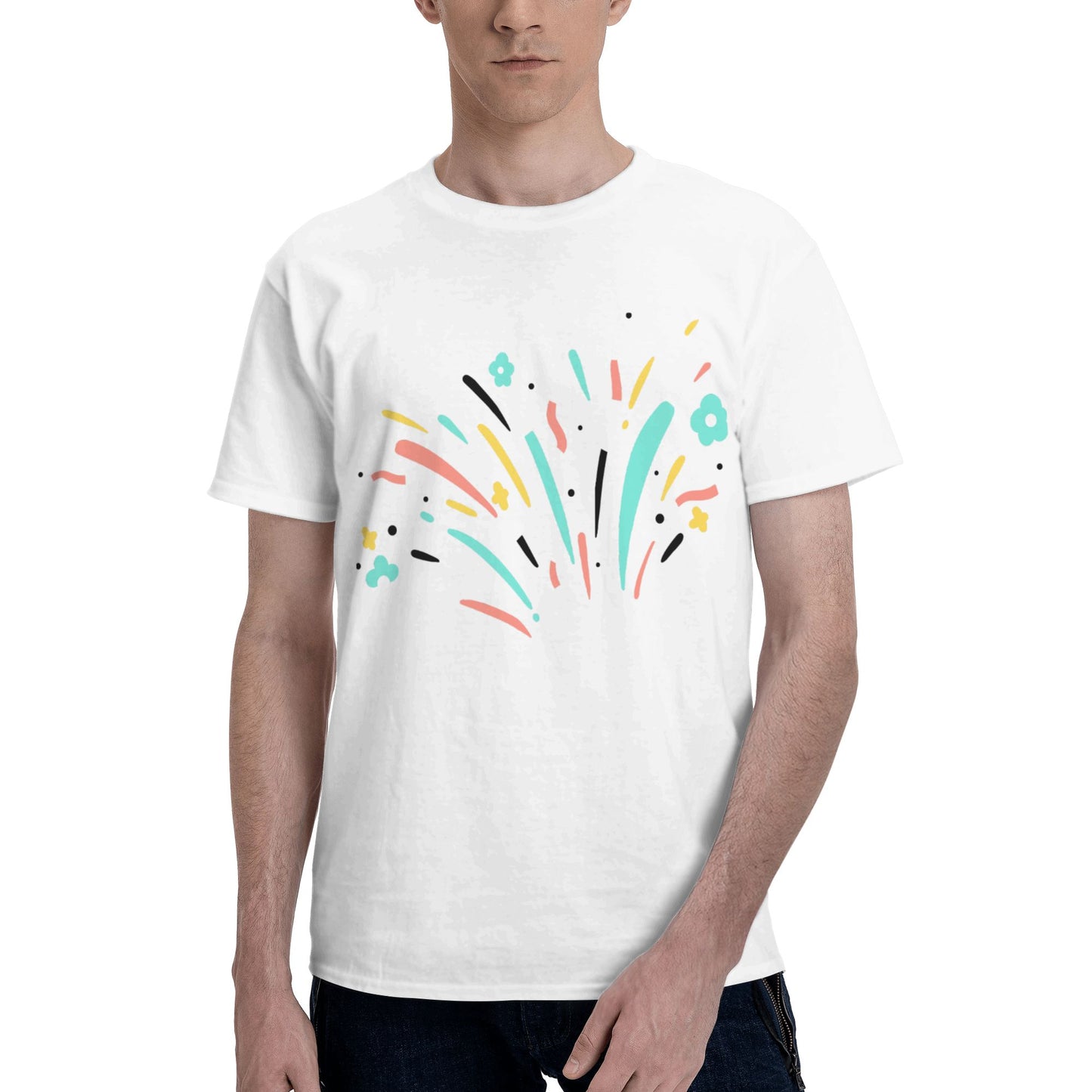 Fireworks Design Men's Short Sleeve Cotton T-Shirt