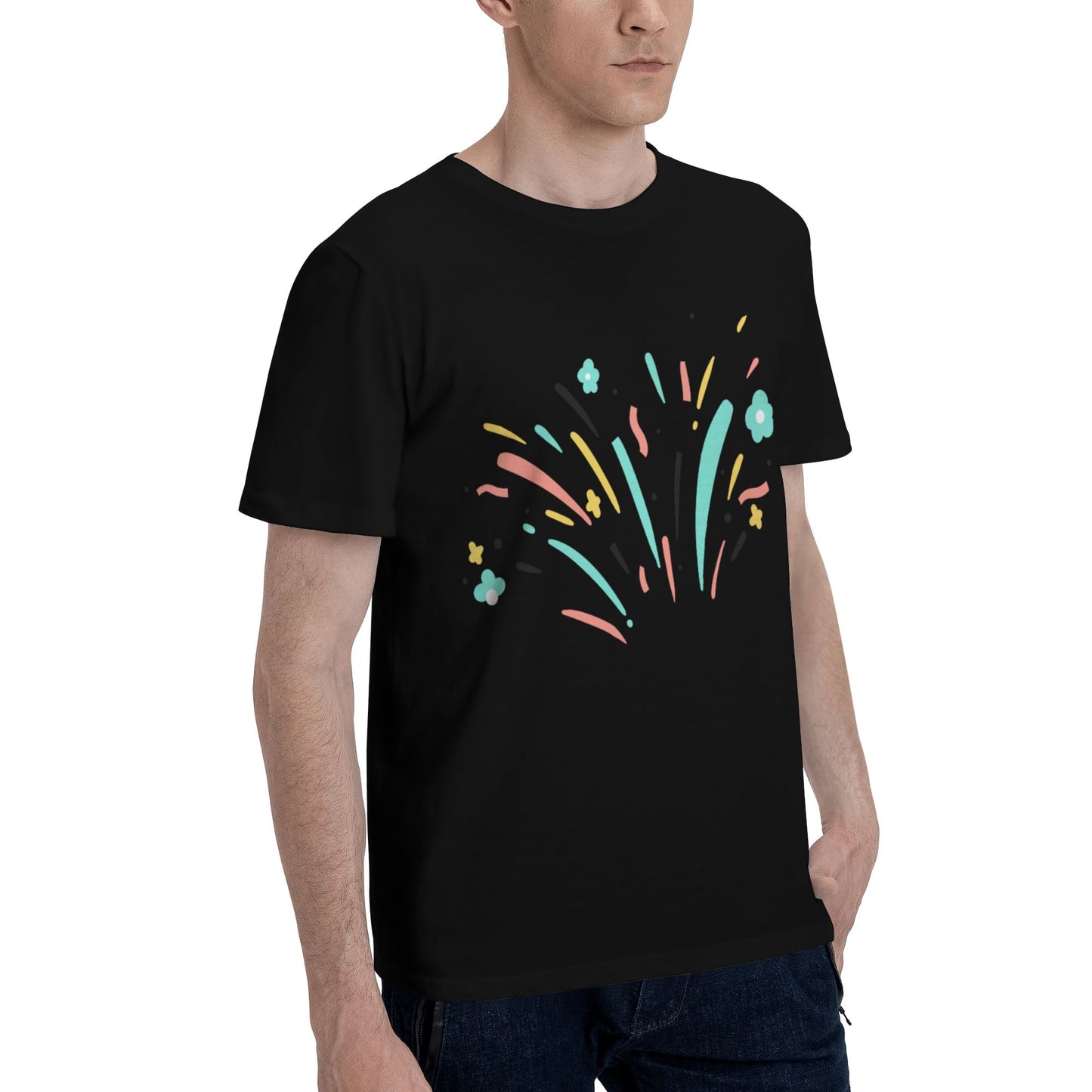 Fireworks Design Men's Short Sleeve Cotton T-Shirt