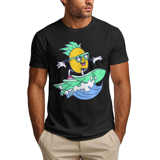 Surfing Pineapple Short Sleeve Cotton T-Shirt For Men