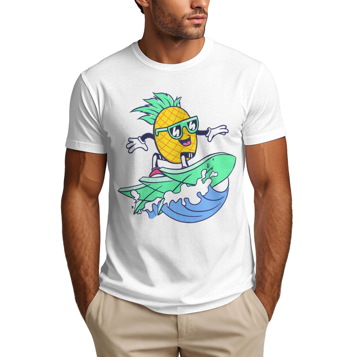 Surfing Pineapple Short Sleeve Cotton T-Shirt For Men