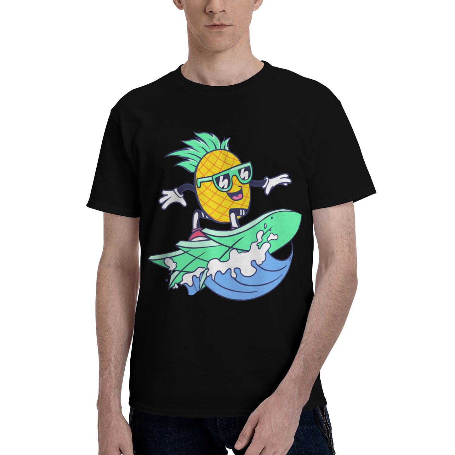 Surfing Pineapple Short Sleeve Cotton T-Shirt For Men