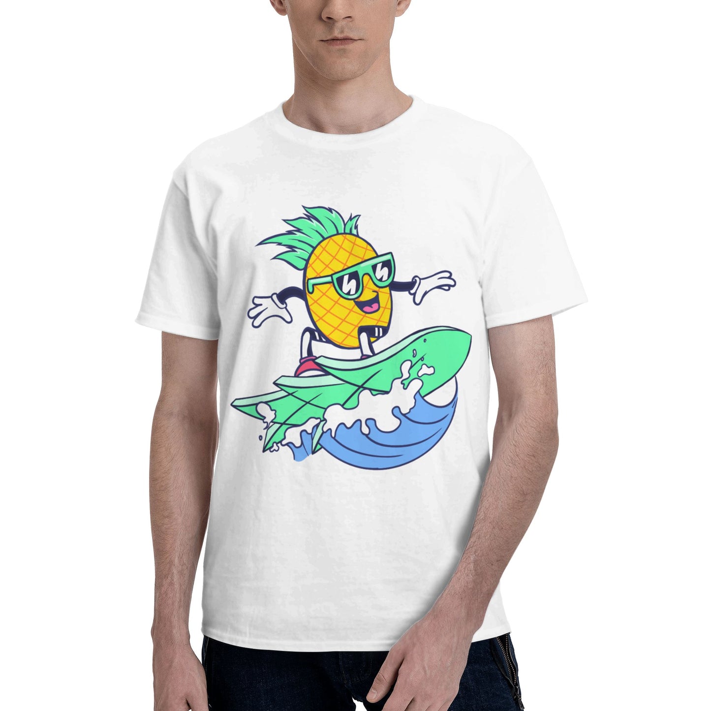 Surfing Pineapple Short Sleeve Cotton T-Shirt For Men