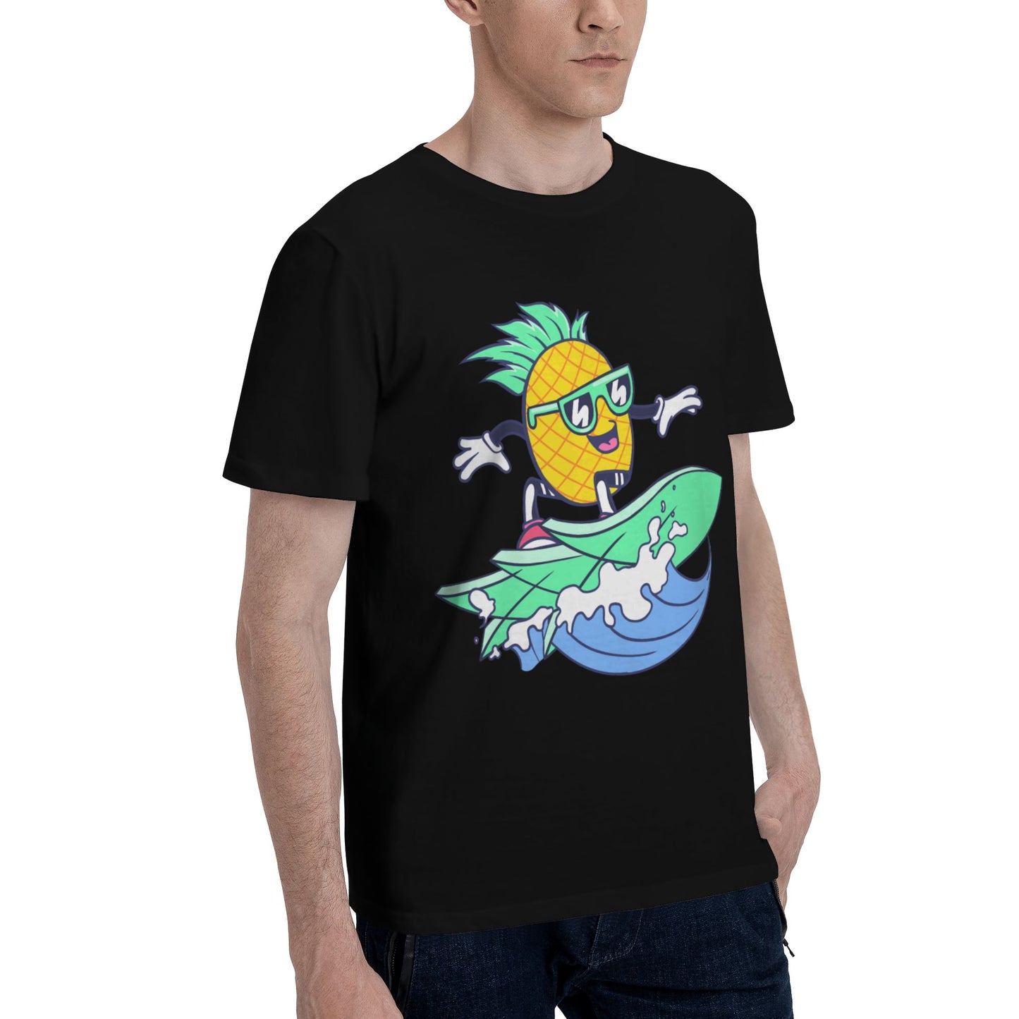 Surfing Pineapple Short Sleeve Cotton T-Shirt For Men