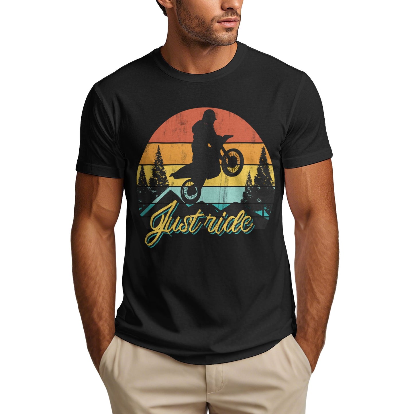 Motorcycle At Sunset Short Sleeve Cotton T-Shirt For Men