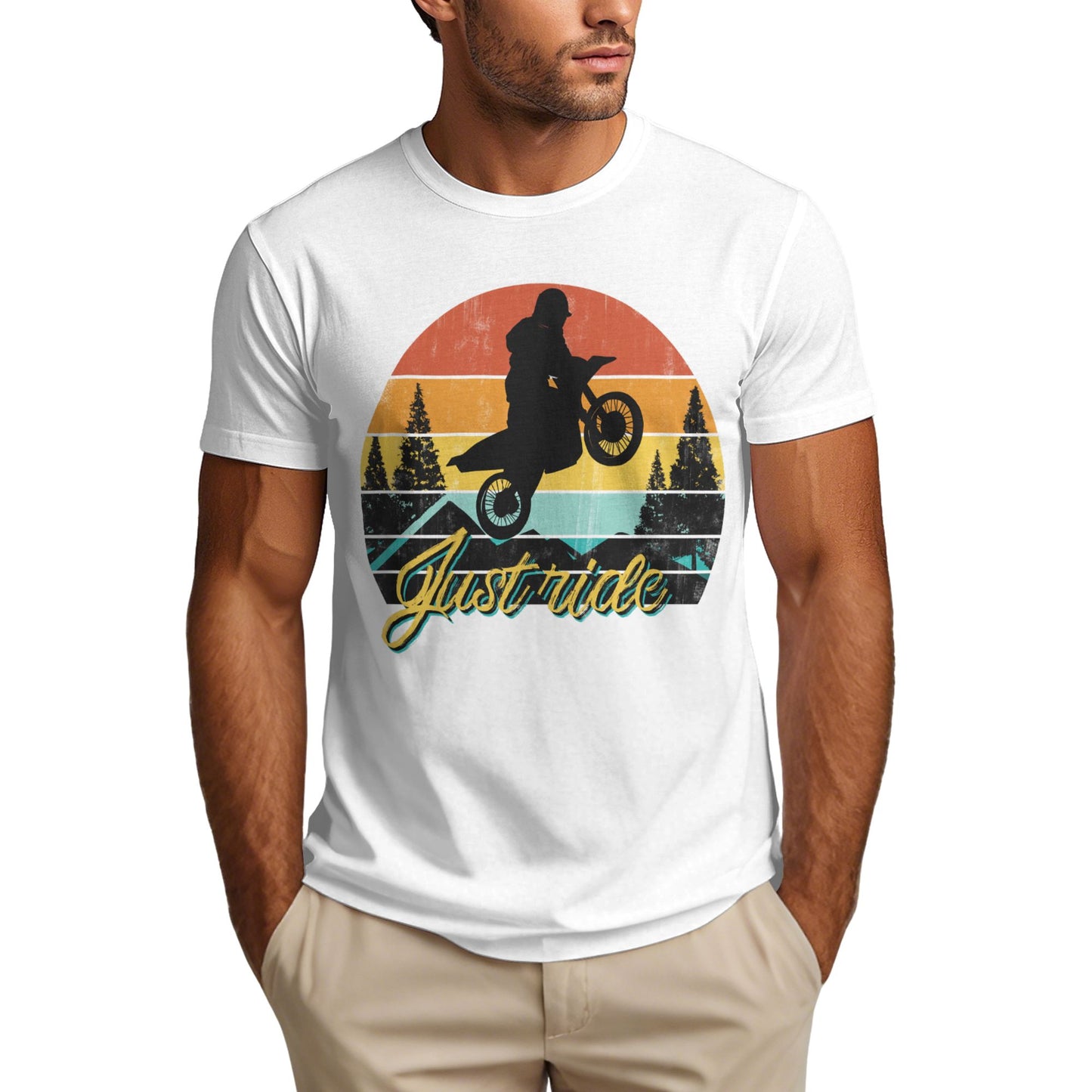 Motorcycle At Sunset Short Sleeve Cotton T-Shirt For Men