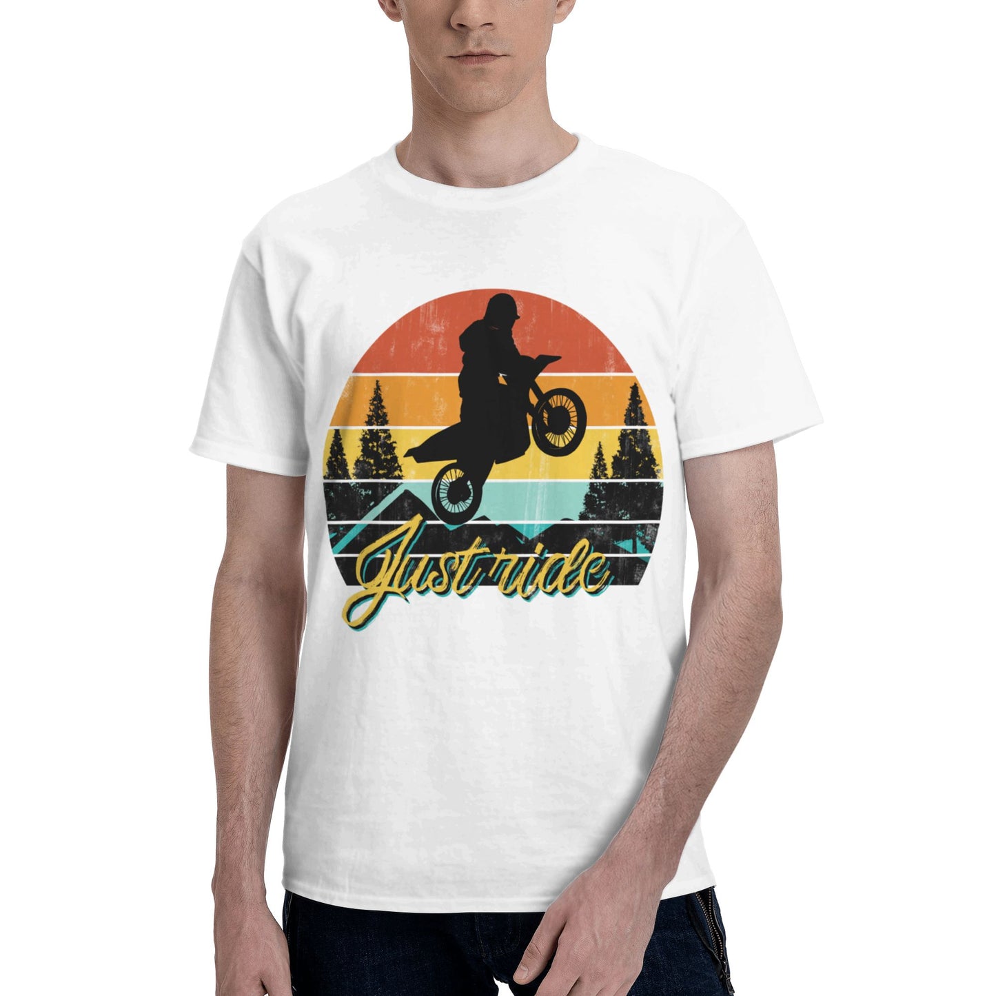 Motorcycle At Sunset Short Sleeve Cotton T-Shirt For Men