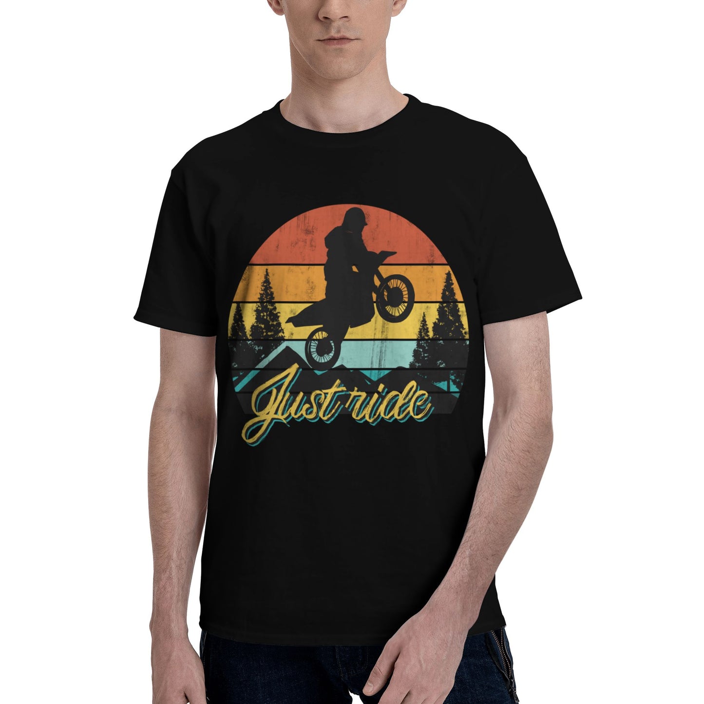 Motorcycle At Sunset Short Sleeve Cotton T-Shirt For Men