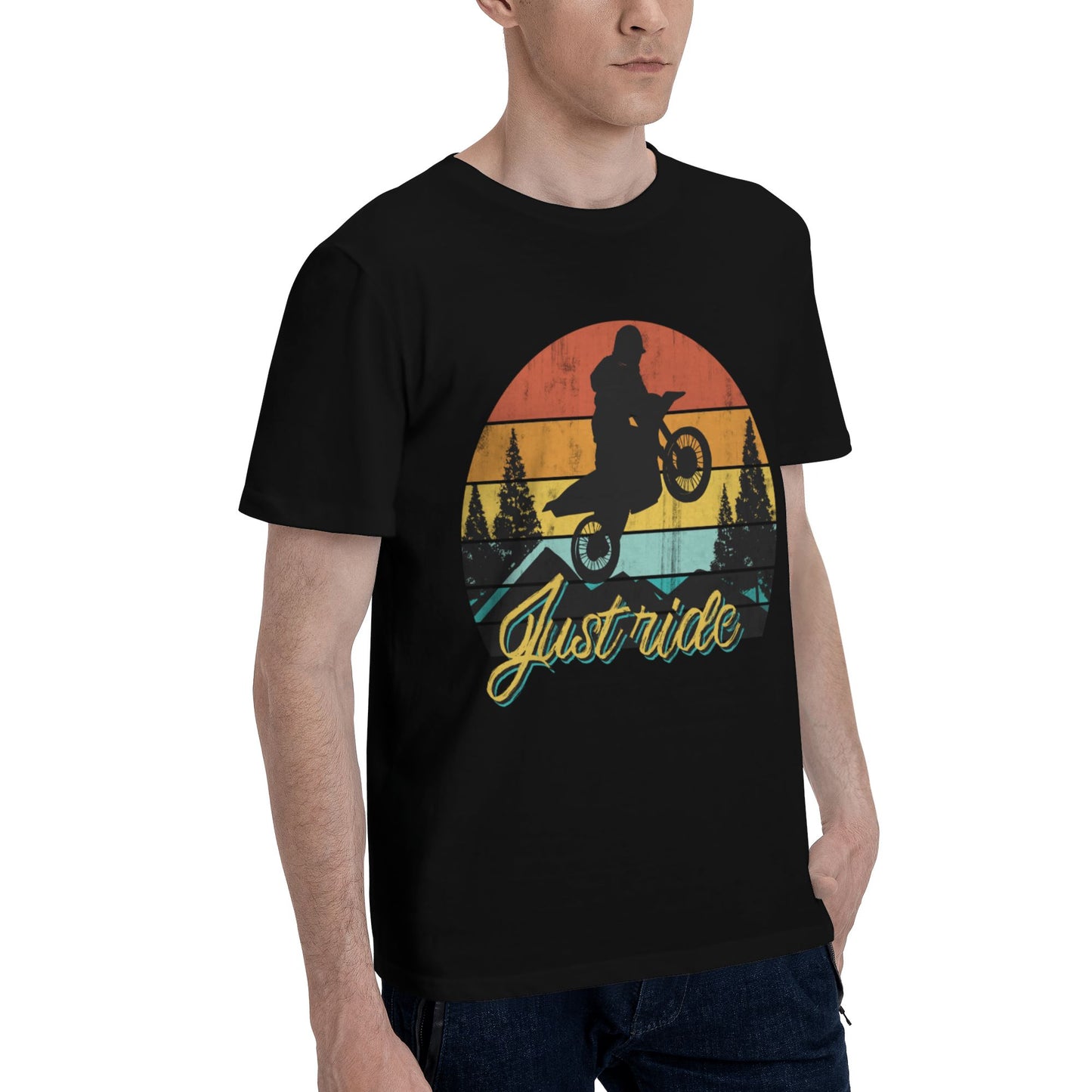 Motorcycle At Sunset Short Sleeve Cotton T-Shirt For Men