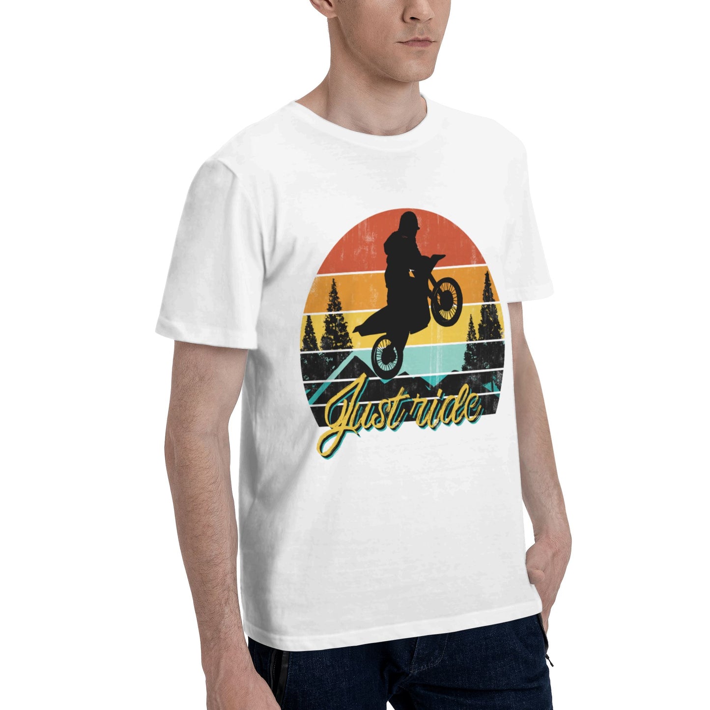 Motorcycle At Sunset Short Sleeve Cotton T-Shirt For Men