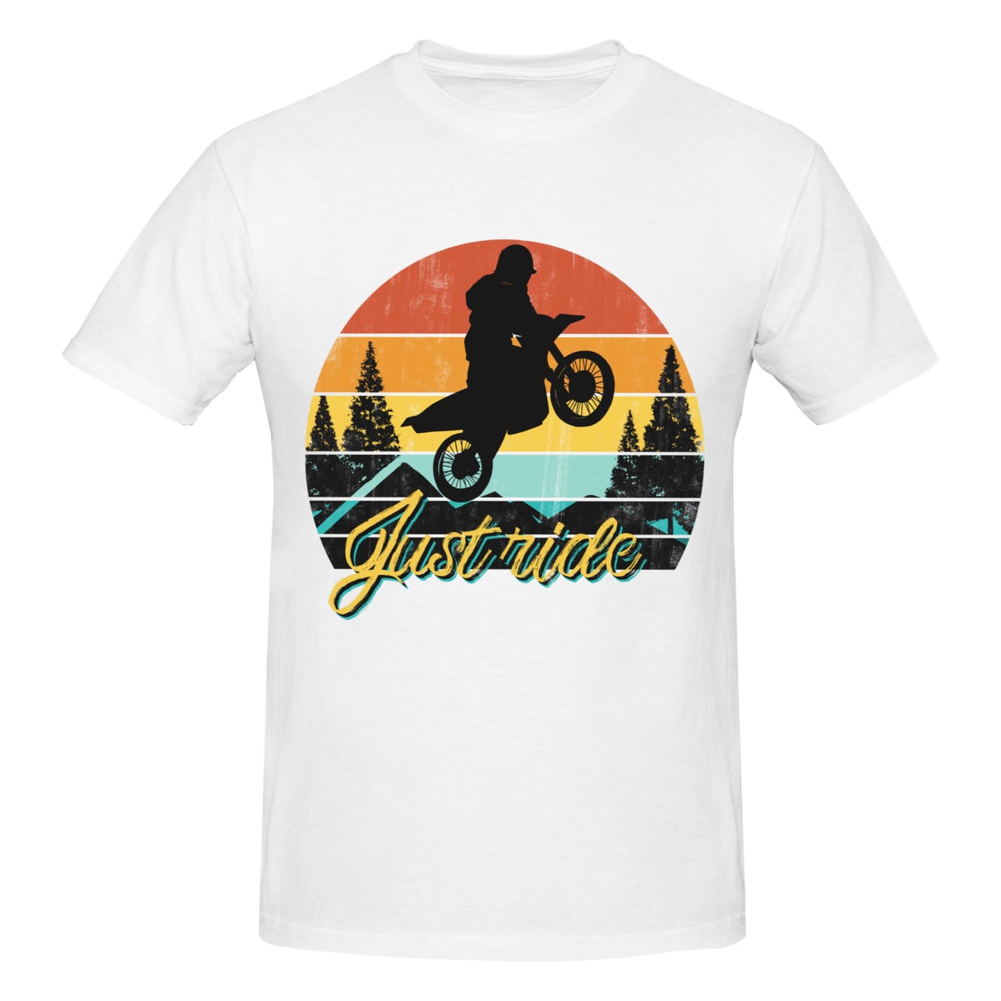 Motorcycle At Sunset Short Sleeve Cotton T-Shirt For Men