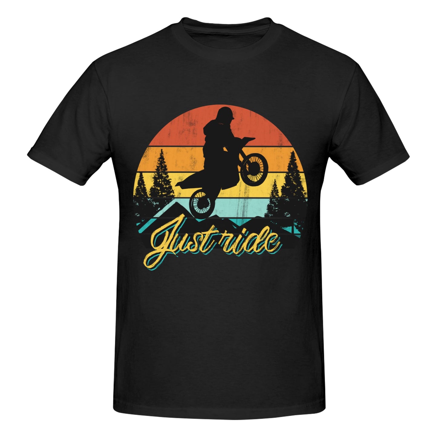 Motorcycle At Sunset Short Sleeve Cotton T-Shirt For Men