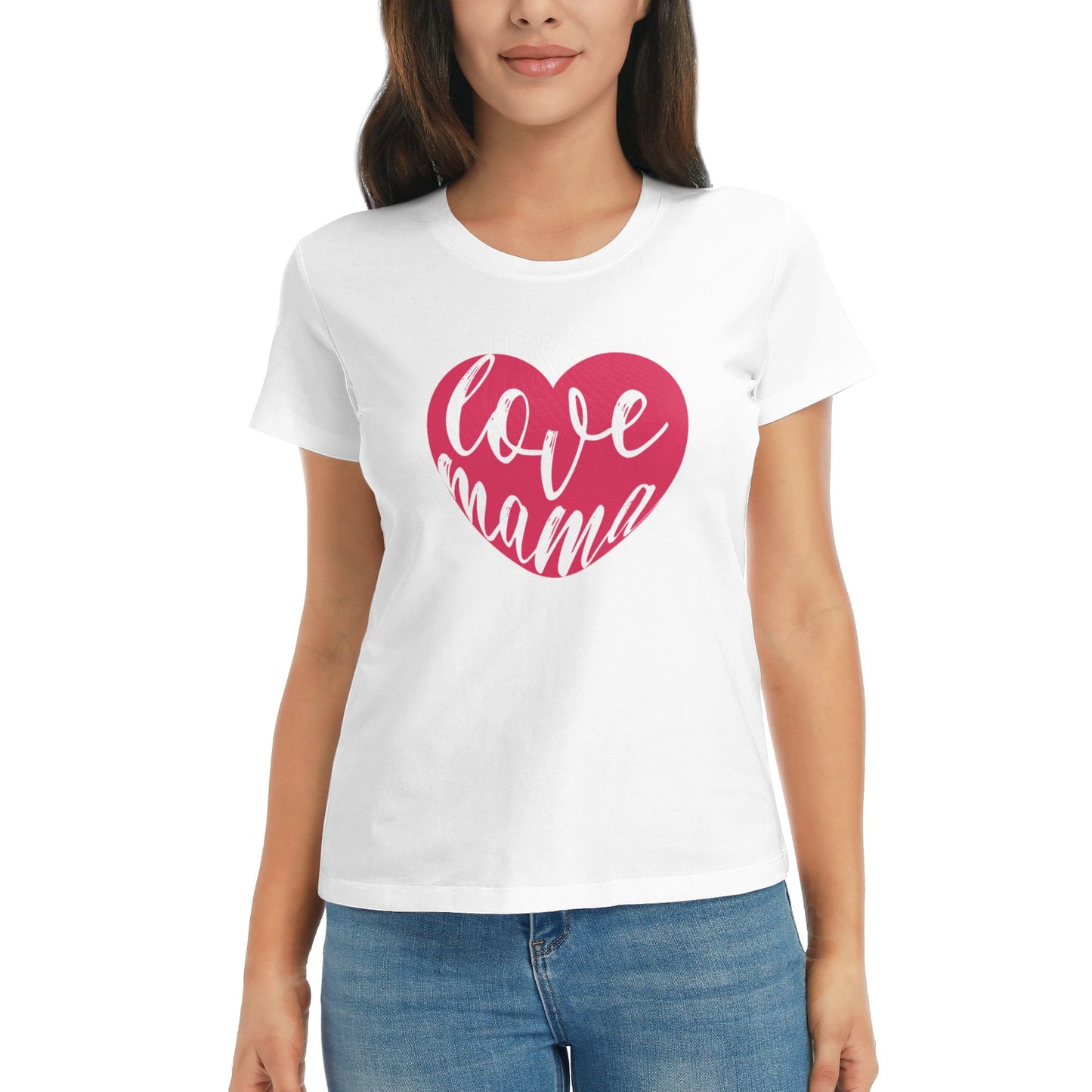 Loving Heart Short Sleeve Cotton T-Shirt For Women