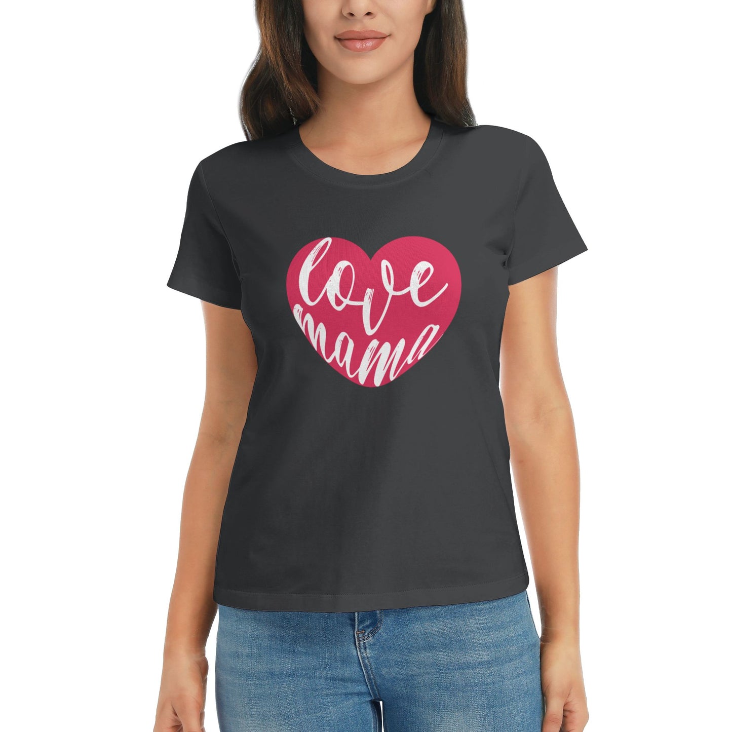 Loving Heart Short Sleeve Cotton T-Shirt For Women