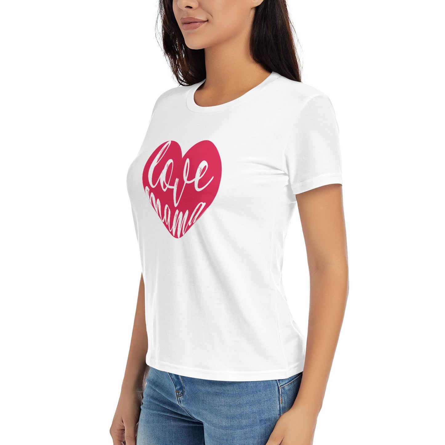 Loving Heart Short Sleeve Cotton T-Shirt For Women