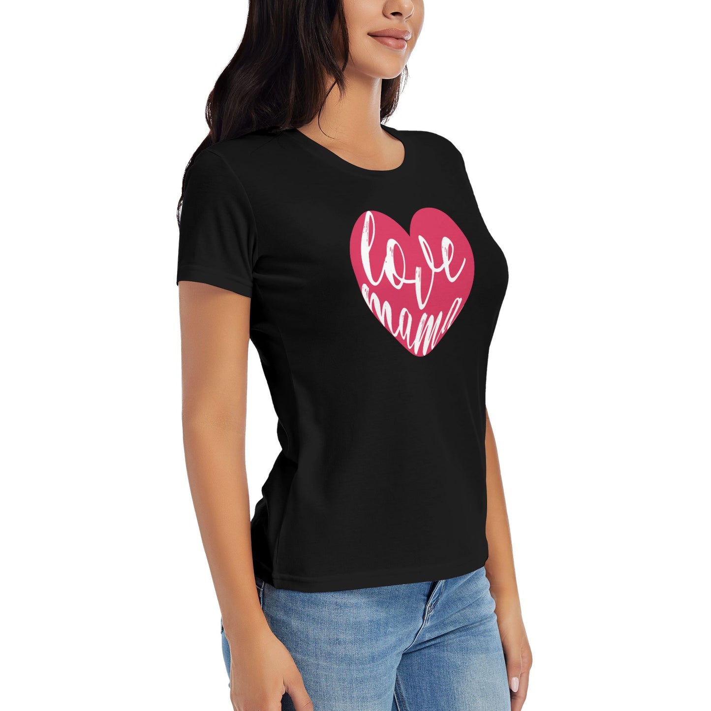 Loving Heart Short Sleeve Cotton T-Shirt For Women