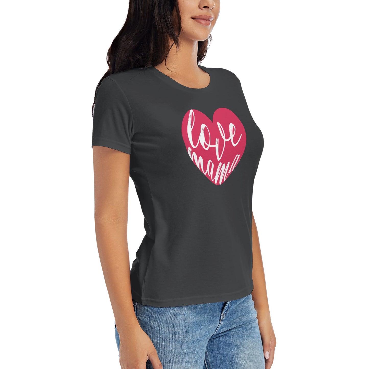 Loving Heart Short Sleeve Cotton T-Shirt For Women
