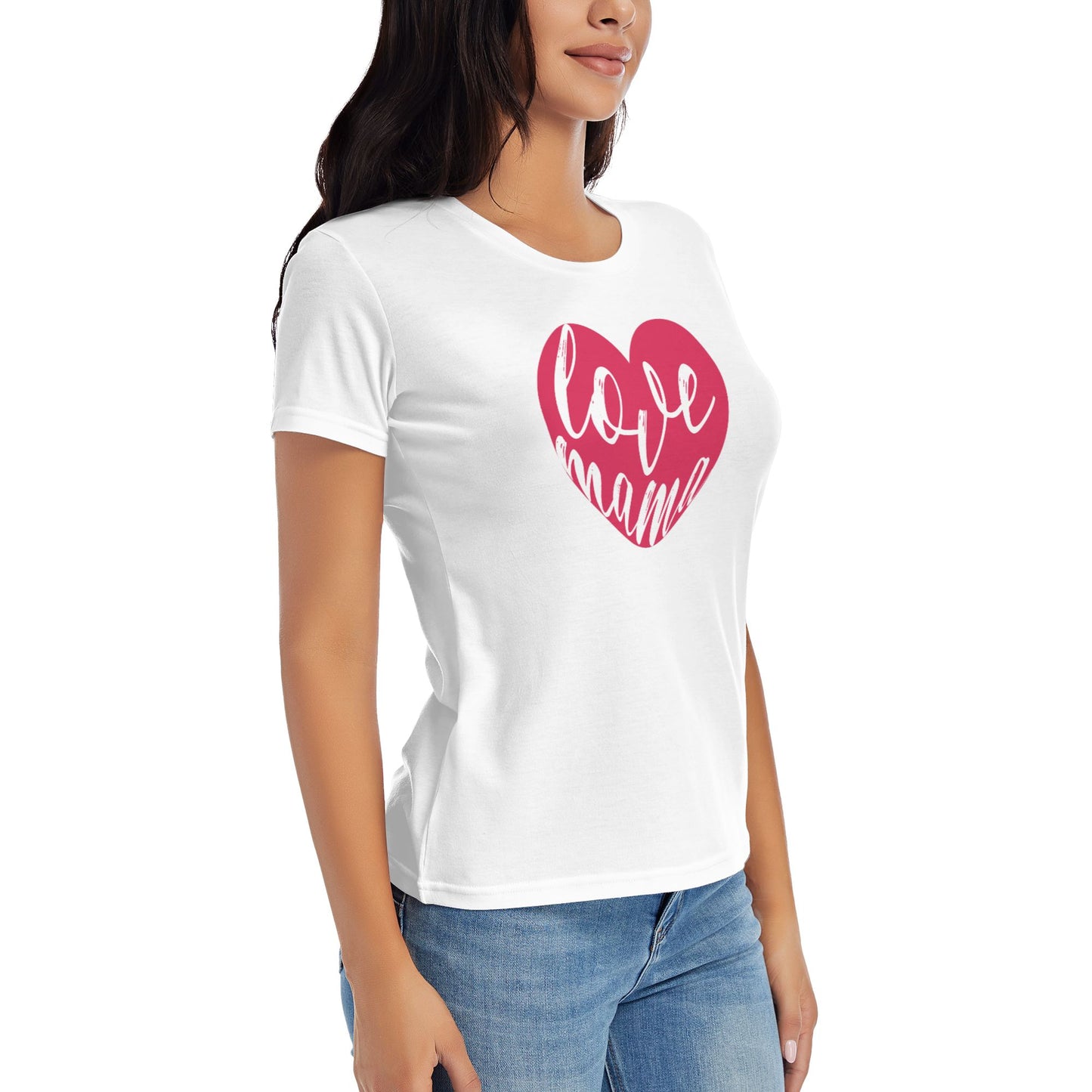 Loving Heart Short Sleeve Cotton T-Shirt For Women