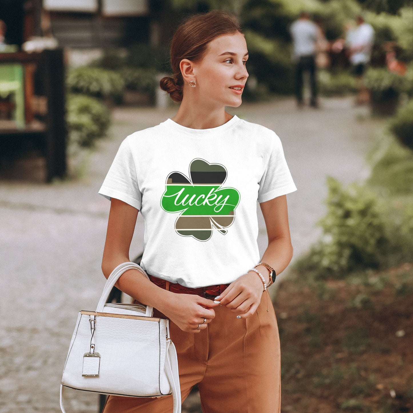 Lucky Four Leaf Clover Short Sleeve Cotton T-Shirt For Women