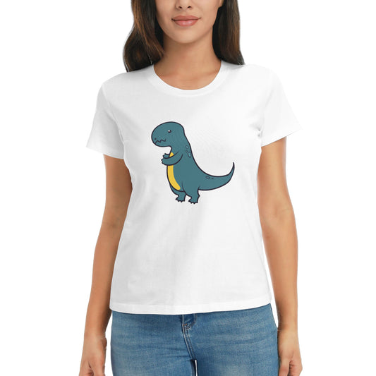 Cute Little Dinosaur Short Sleeve Cotton T-Shirt For Women