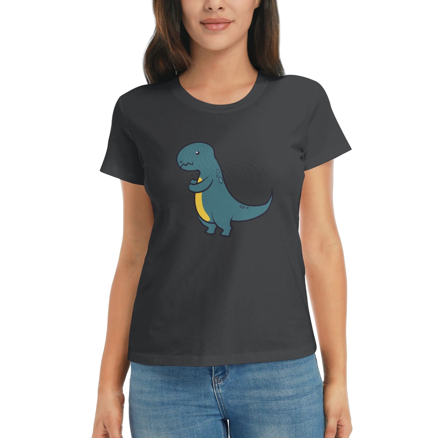 Cute Little Dinosaur Short Sleeve Cotton T-Shirt For Women
