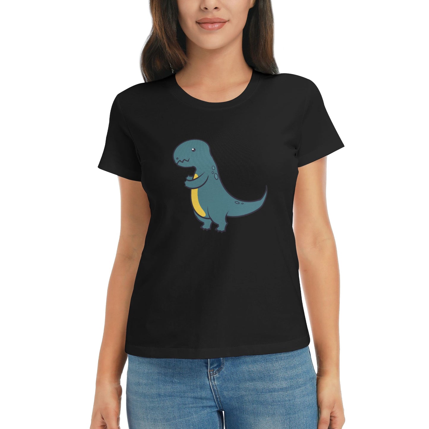 Cute Little Dinosaur Short Sleeve Cotton T-Shirt For Women