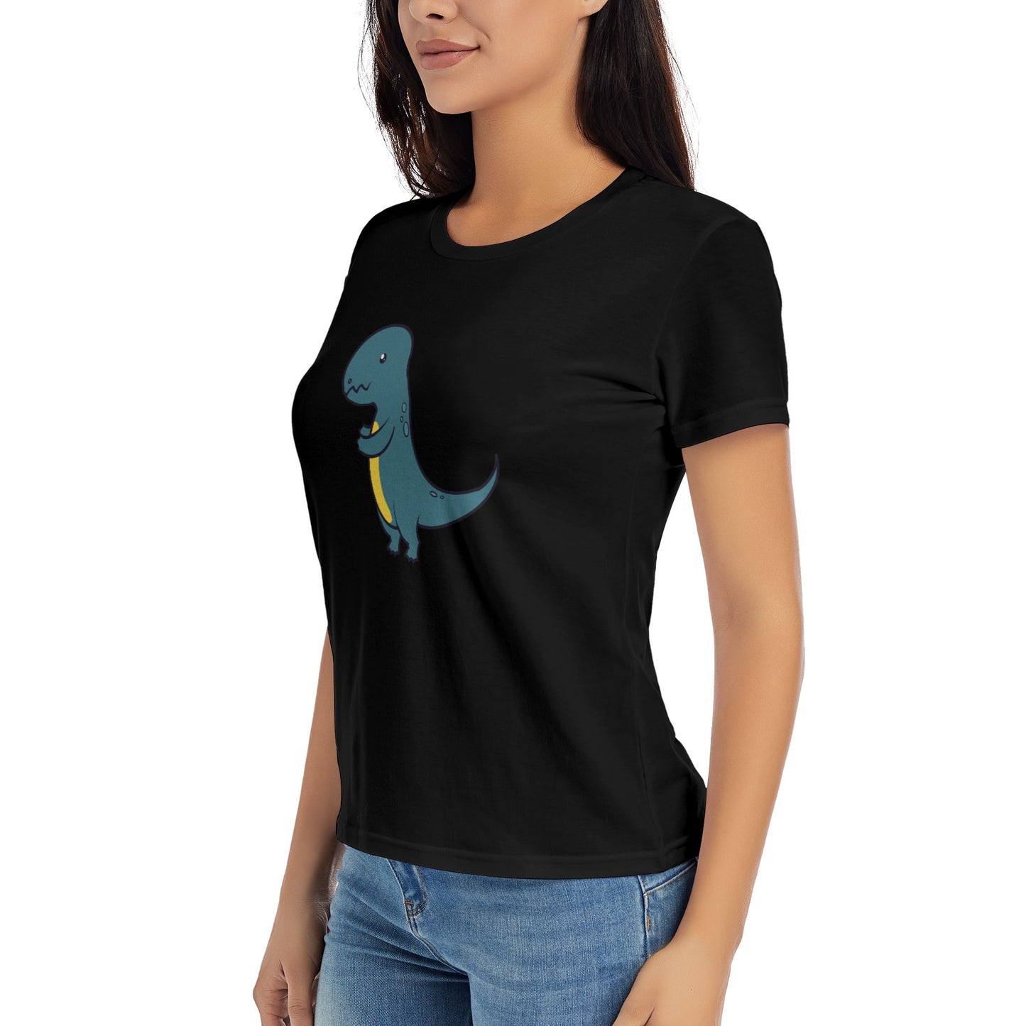 Cute Little Dinosaur Short Sleeve Cotton T-Shirt For Women