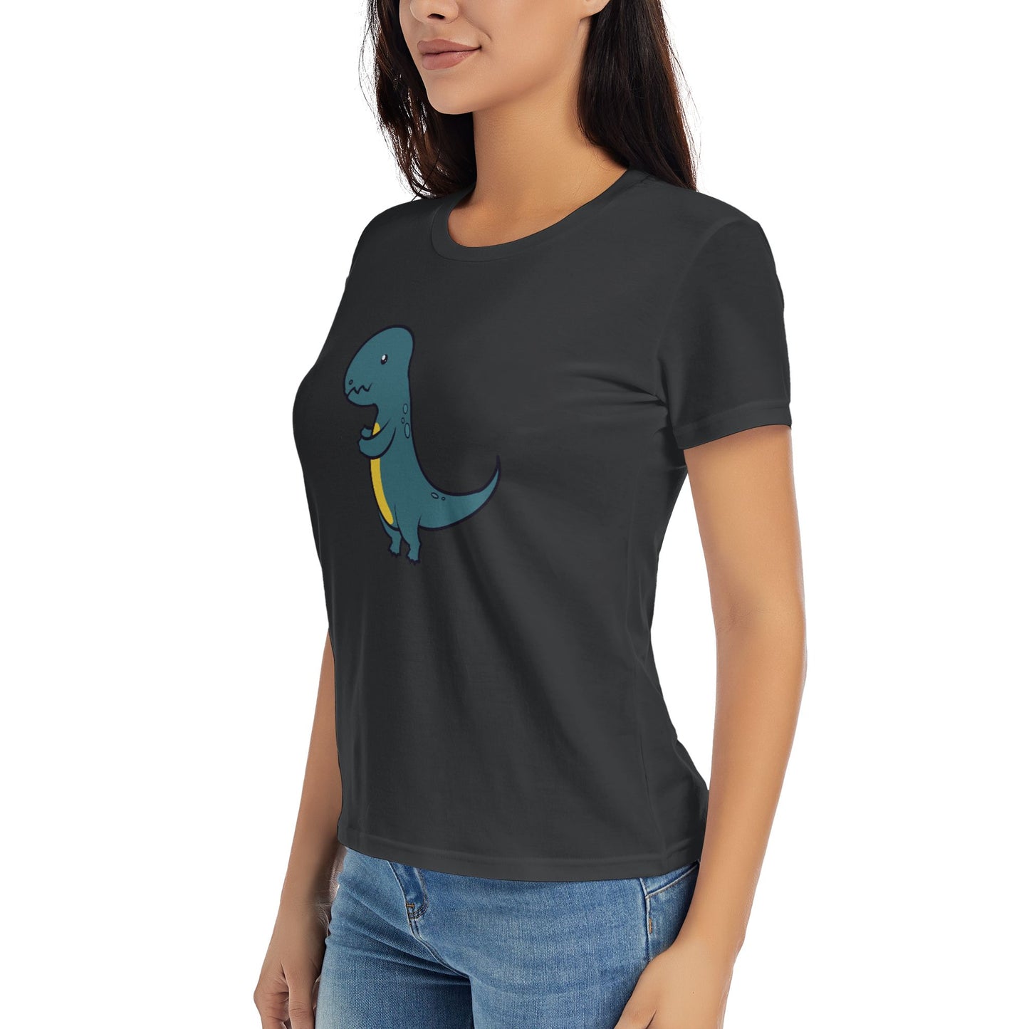 Cute Little Dinosaur Short Sleeve Cotton T-Shirt For Women