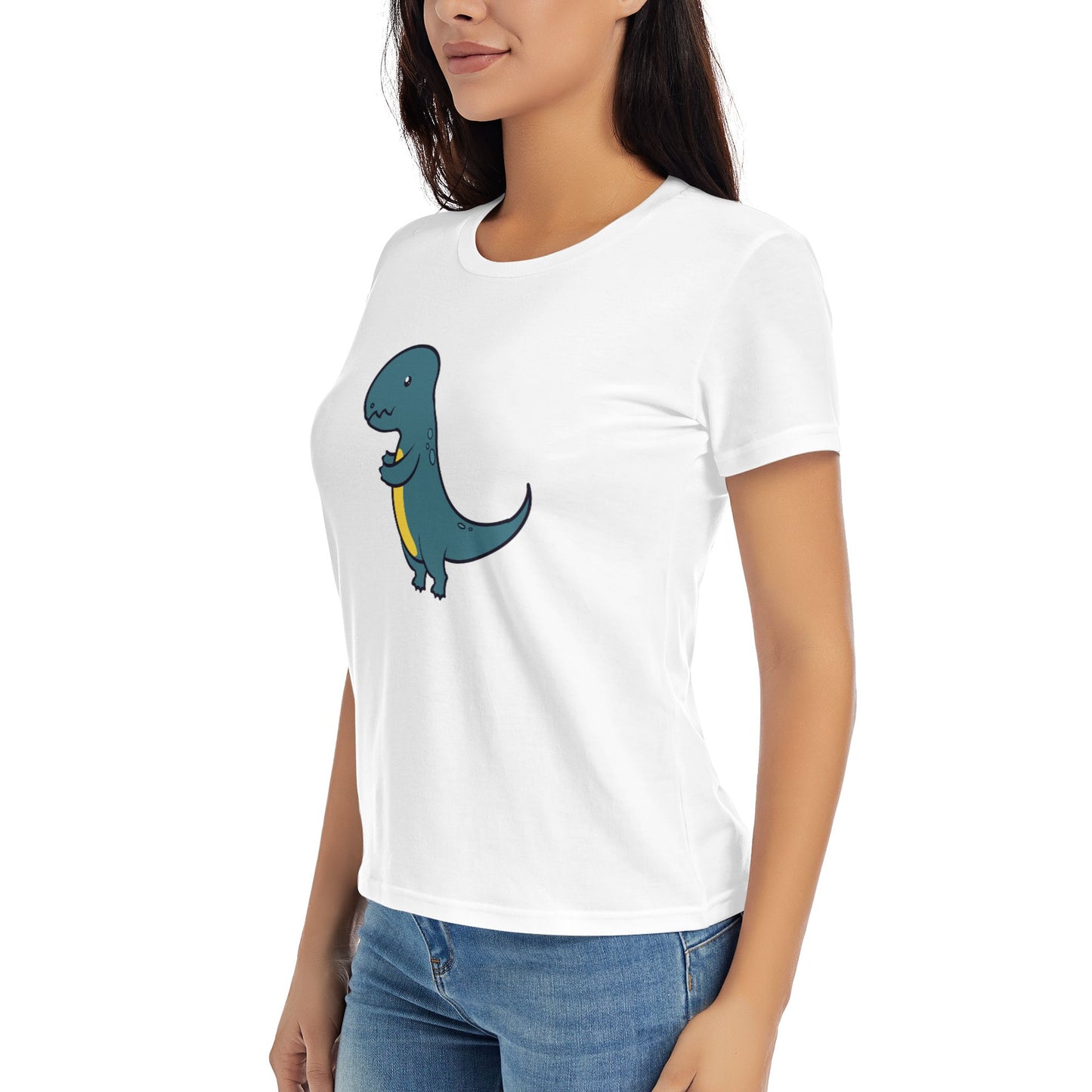 Cute Little Dinosaur Short Sleeve Cotton T-Shirt For Women