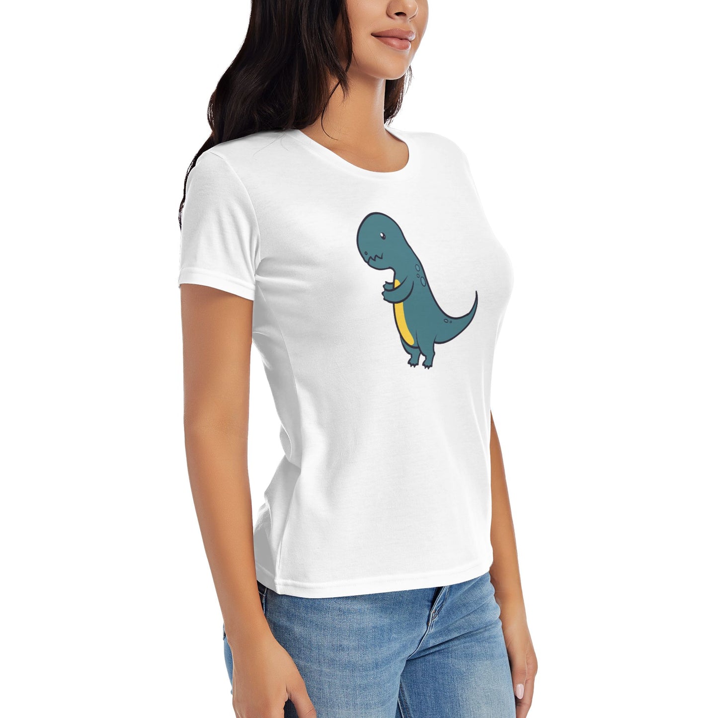 Cute Little Dinosaur Short Sleeve Cotton T-Shirt For Women