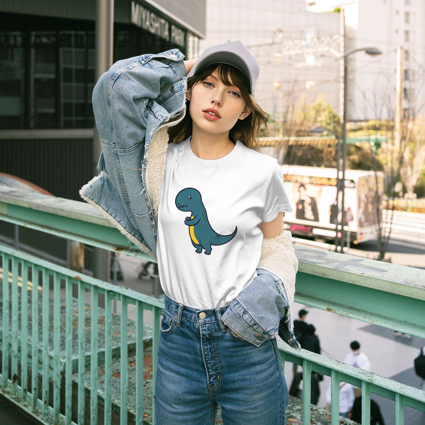 Cute Little Dinosaur Short Sleeve Cotton T-Shirt For Women