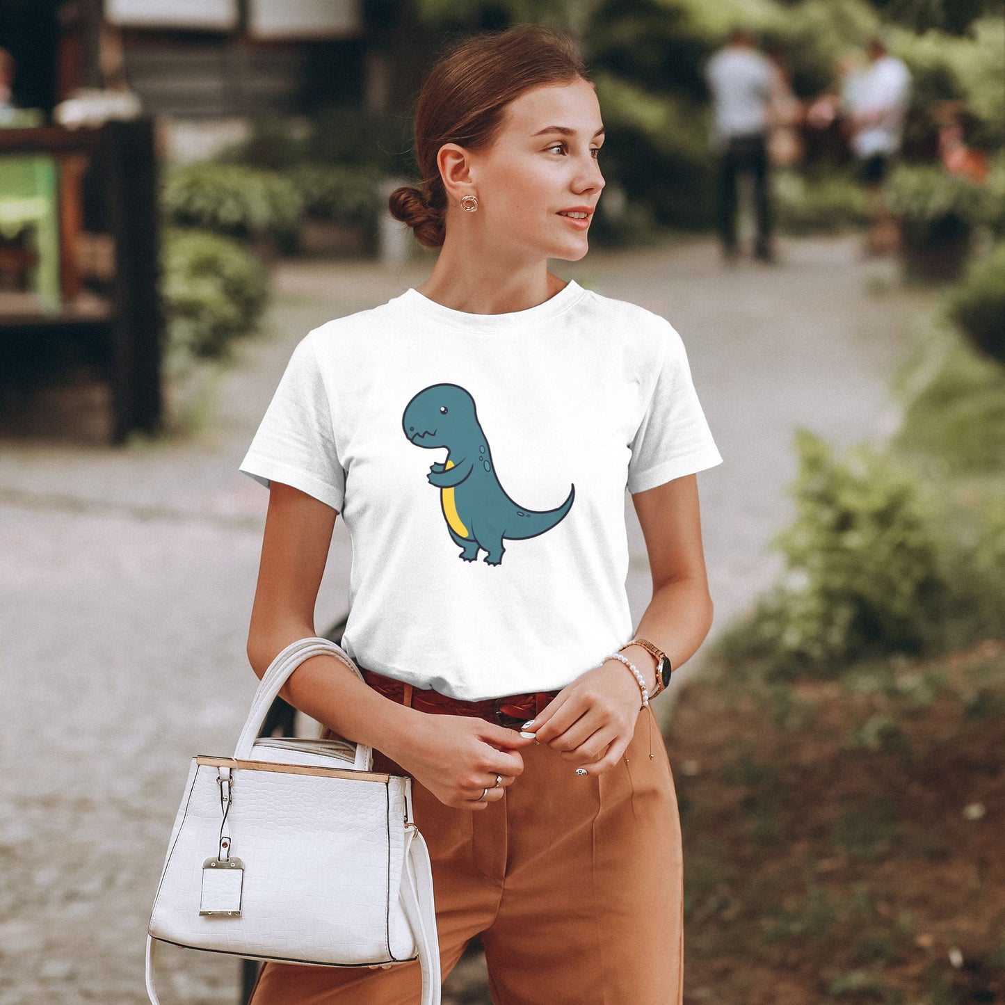 Cute Little Dinosaur Short Sleeve Cotton T-Shirt For Women