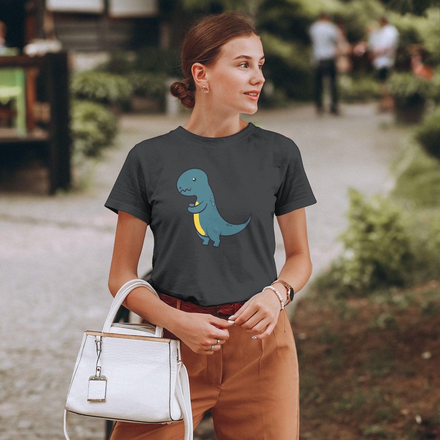 Cute Little Dinosaur Short Sleeve Cotton T-Shirt For Women