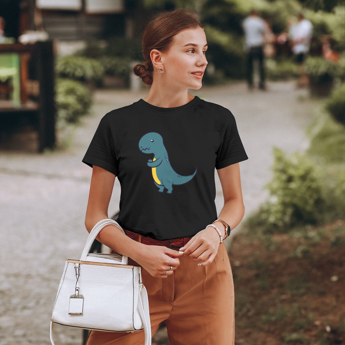 Cute Little Dinosaur Short Sleeve Cotton T-Shirt For Women
