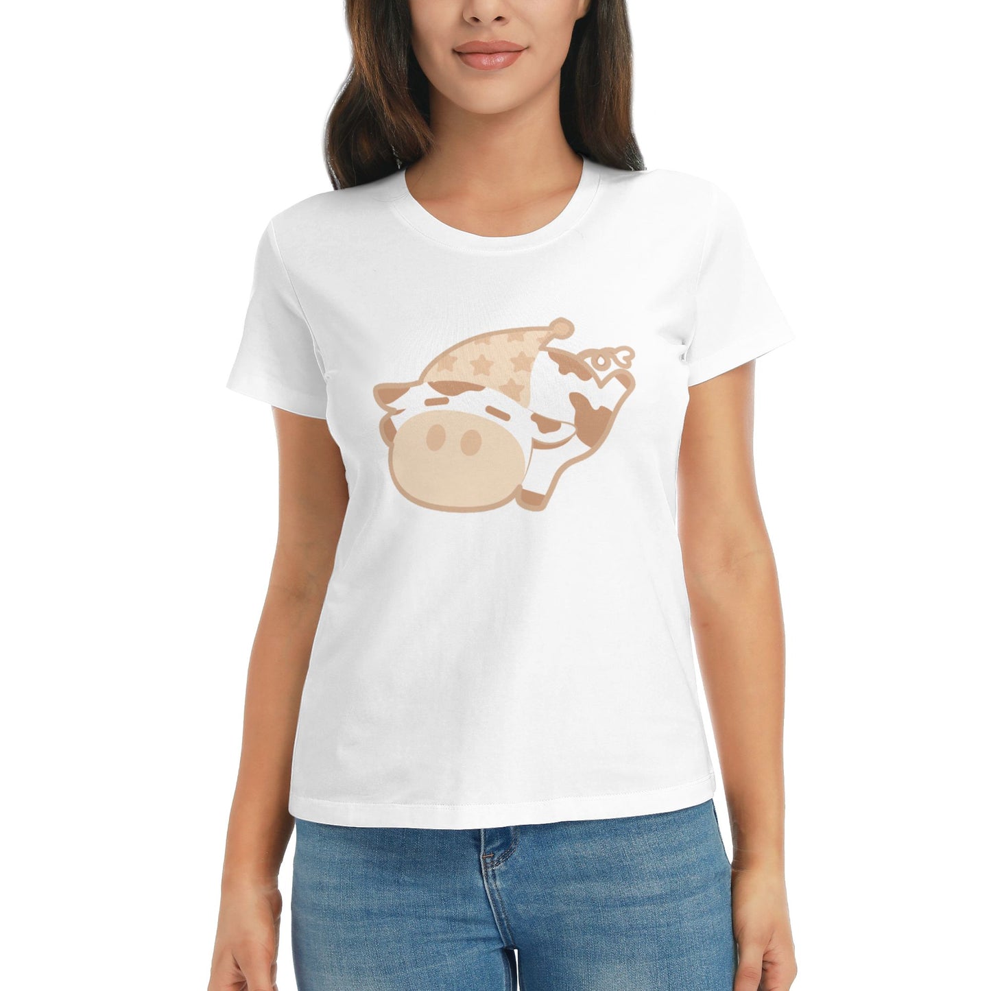 Cartoon Cow Women's Short Sleeve Cotton T-Shirt