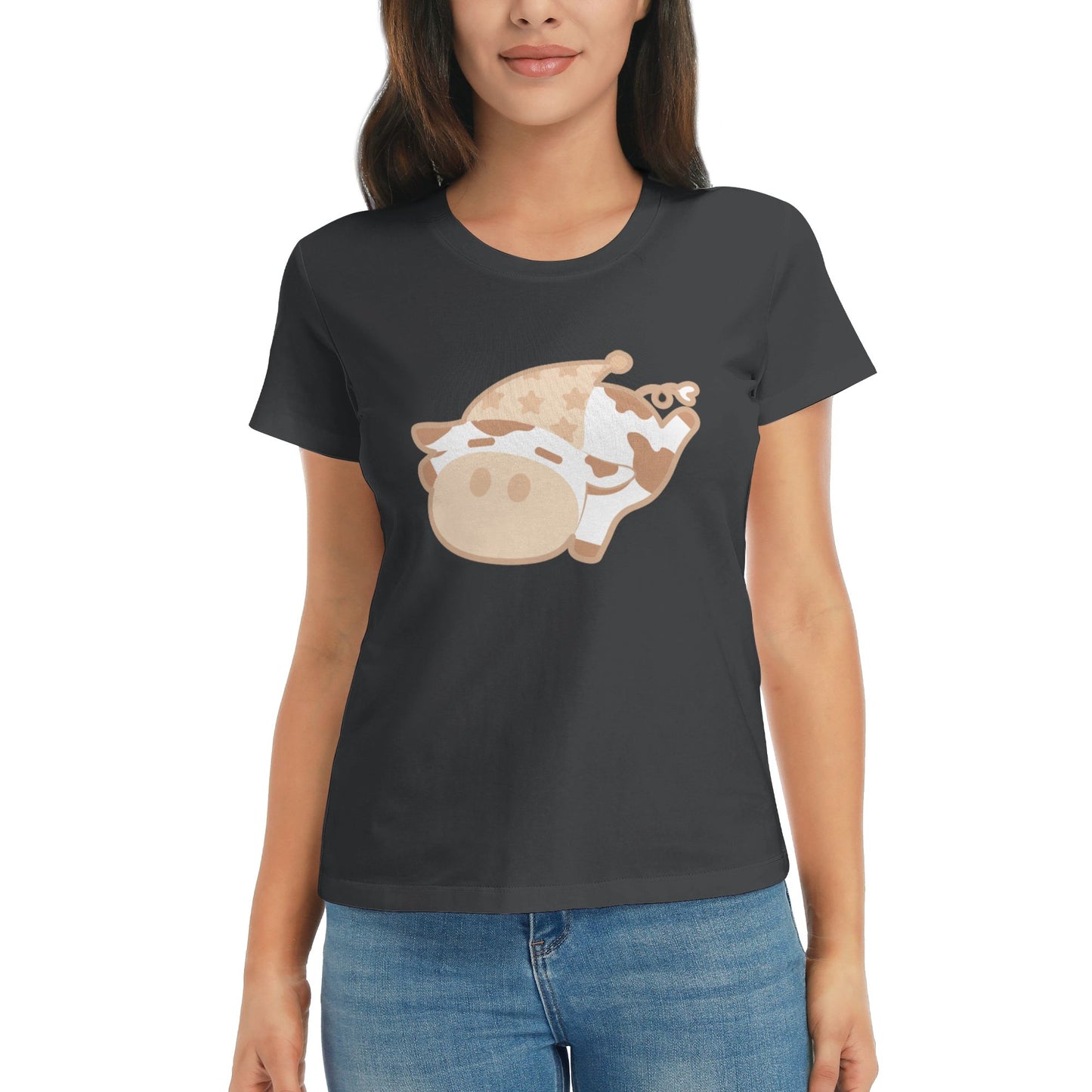 Cartoon Cow Women's Short Sleeve Cotton T-Shirt