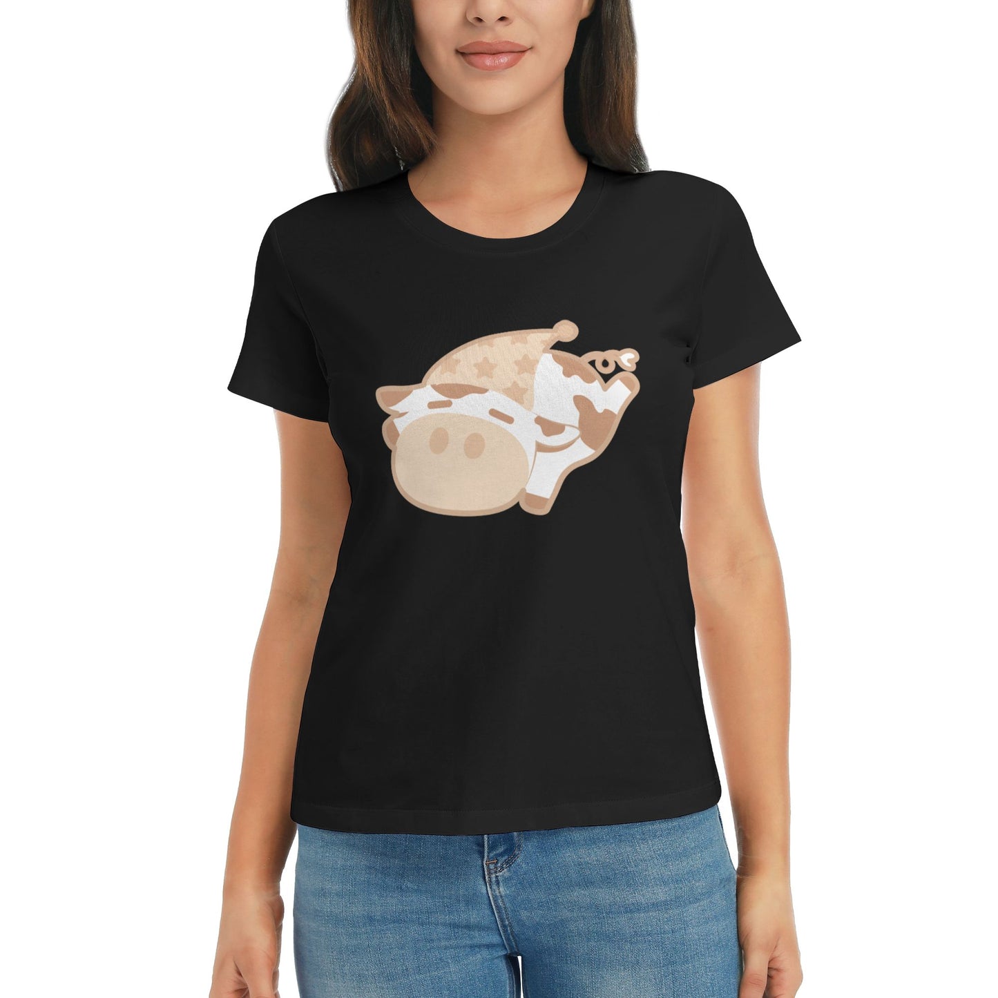 Cartoon Cow Women's Short Sleeve Cotton T-Shirt
