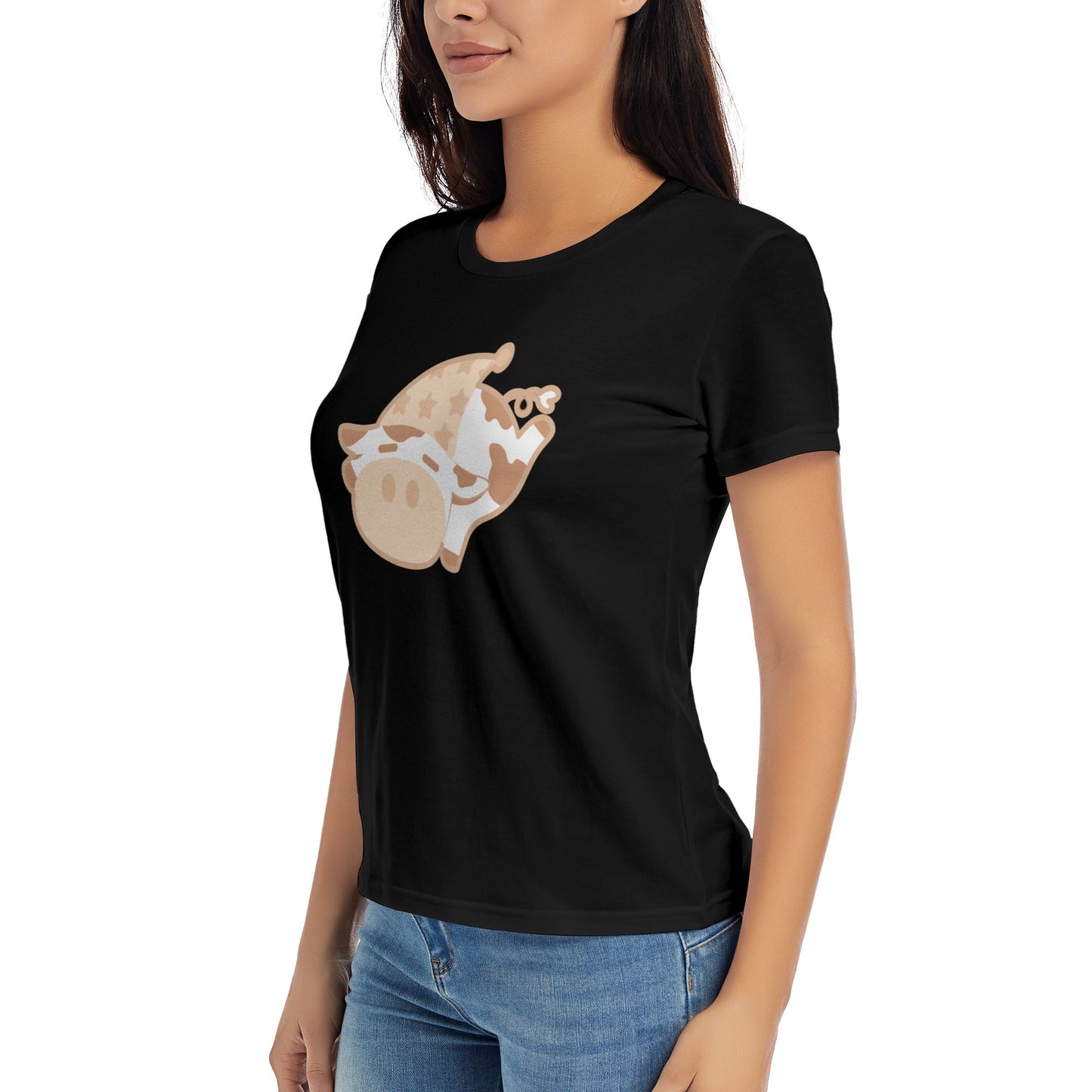 Cartoon Cow Women's Short Sleeve Cotton T-Shirt