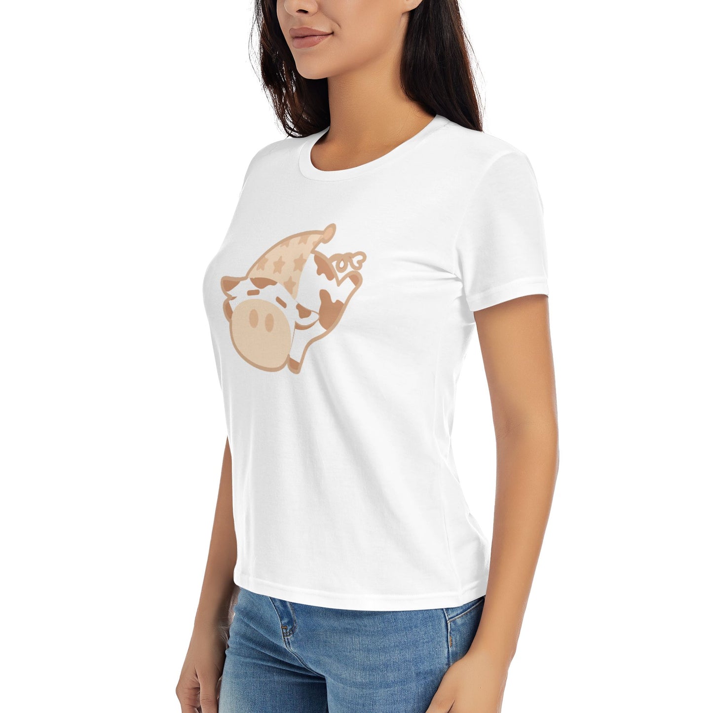 Cartoon Cow Women's Short Sleeve Cotton T-Shirt