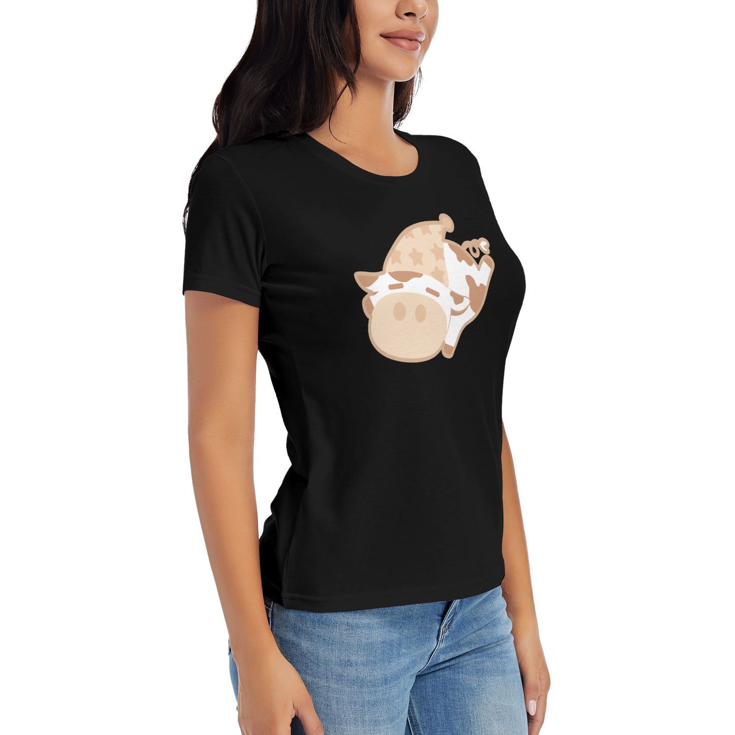 Cartoon Cow Women's Short Sleeve Cotton T-Shirt