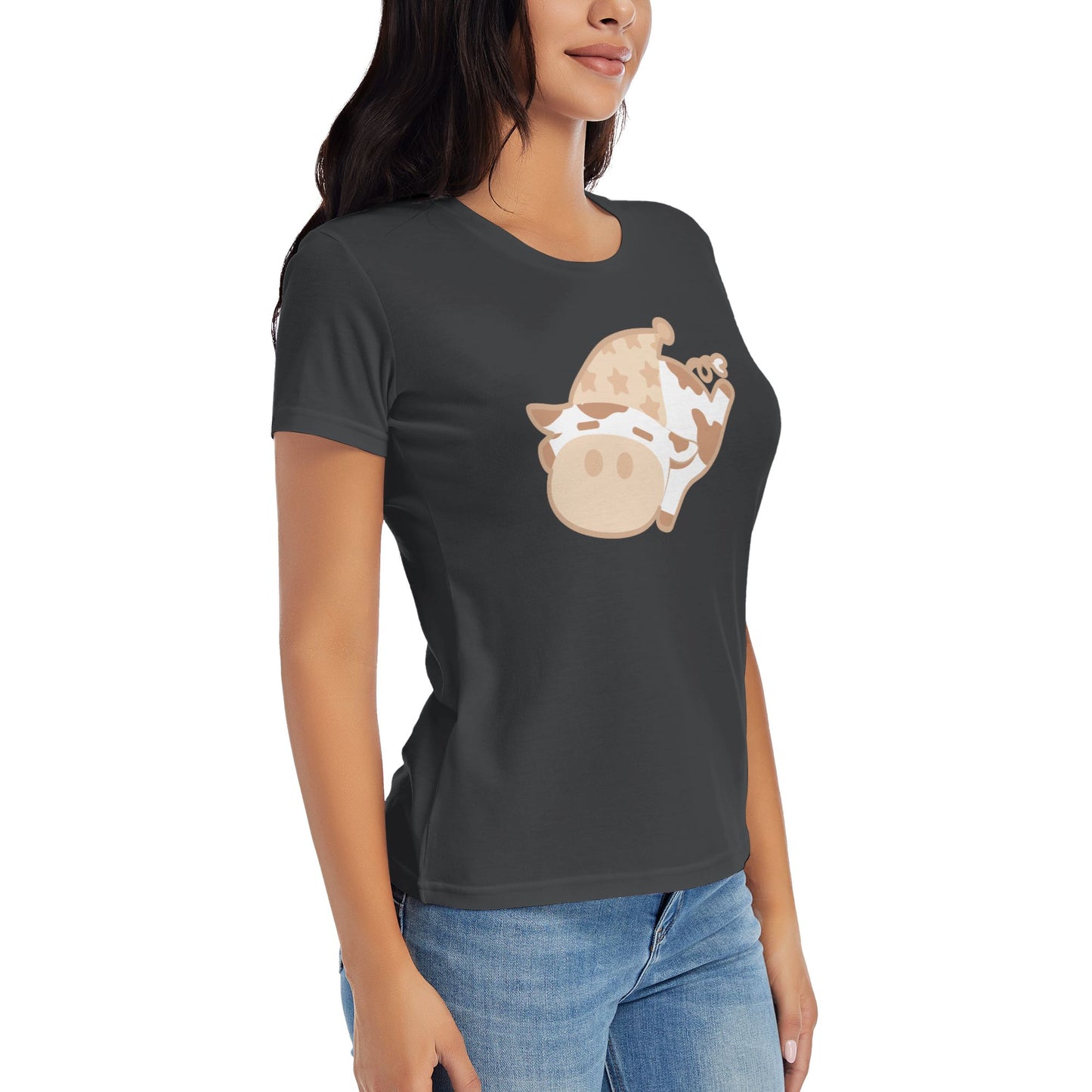 Cartoon Cow Women's Short Sleeve Cotton T-Shirt